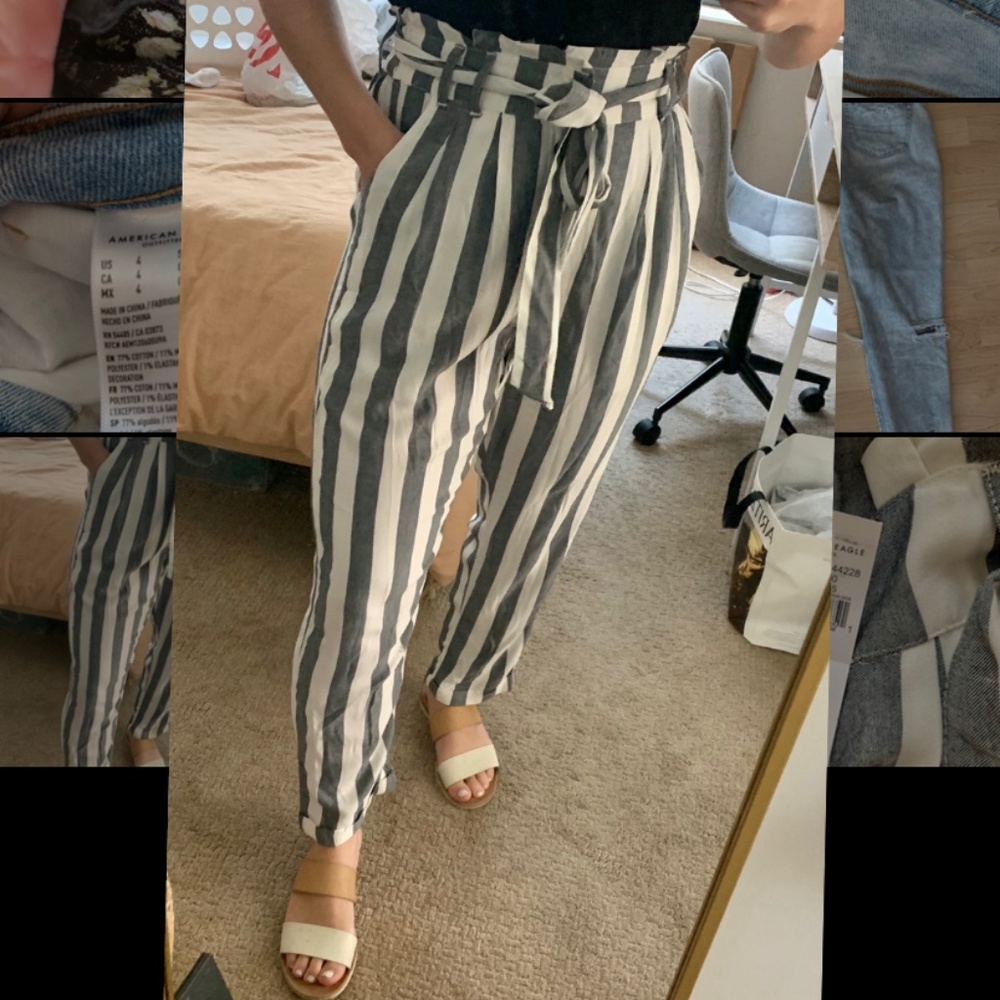NWT American Eagle Striped High Waist Linen Pants